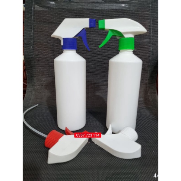 chai nhựa trắng HDPE 500ml đầu xịt kính