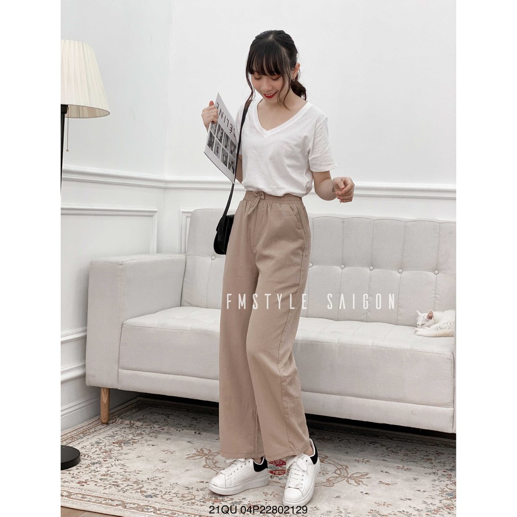 Quần culottes đũi dáng dài, quần suông ống rộng lưng thun dáng đẹp Fmstyle Saigon H0310QU03013