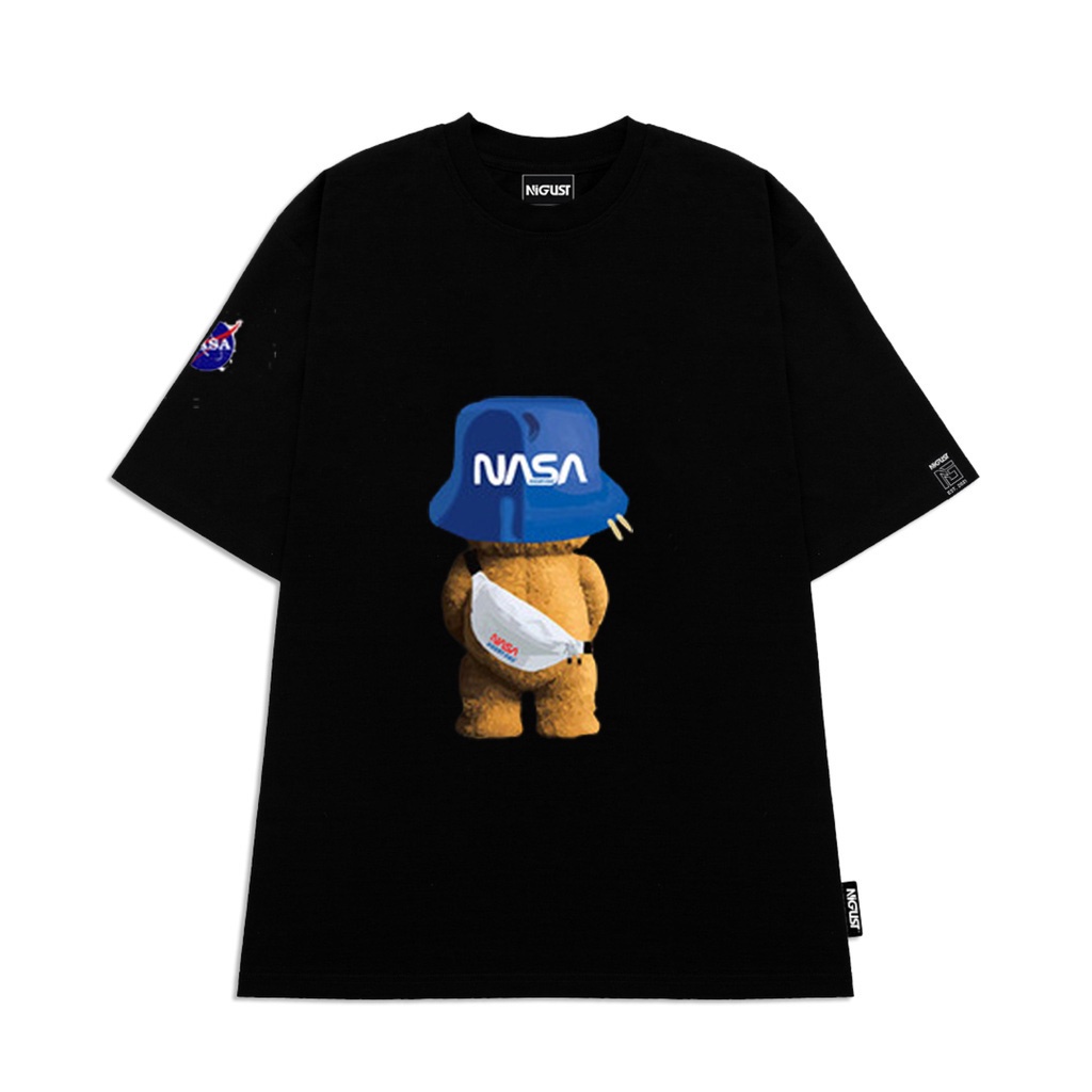 Áo local brand chính hãng Nigust full tag , áo phông in hình gấu Teddy NASA nam nữ unisex form rộng N122