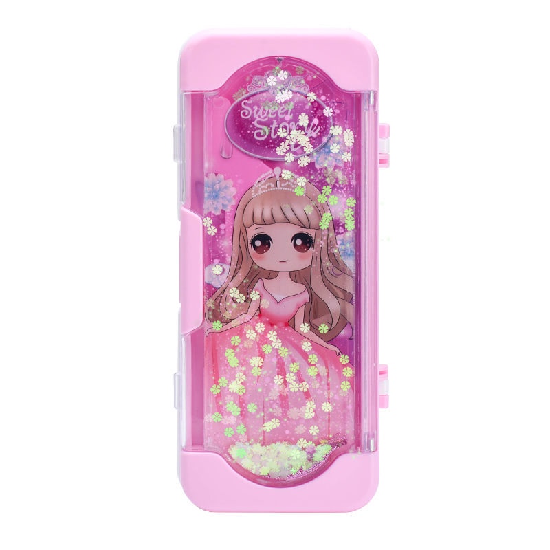 Hộp Đựng Bút Ba Tầng Bằng Nhựa Có Cát Chảy Sáng Tạo Dành Cho Học Sinh Mẫu Giáo