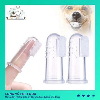 Bàn chải đánh răng xỏ ngón silicon 2 mặt xỏ ngón đánh răng - long vũ pet food