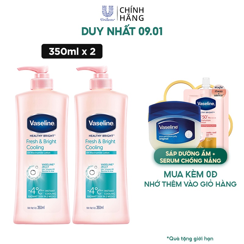 Combo 2 Gel dưỡng thể dưỡng sáng mát lạnh Vaseline Fresh & Bright 350ML/chai | BigBuy360 - bigbuy360.vn