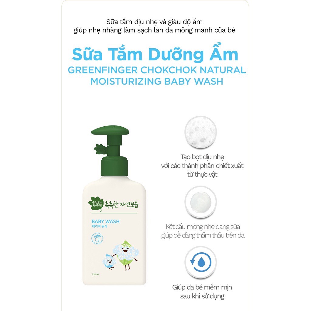 Sữa Tắm Dưỡng Ẩm Cho Bé 0-36 Tháng Greenfinger ChokChok Moisture Baby Wash 320ml