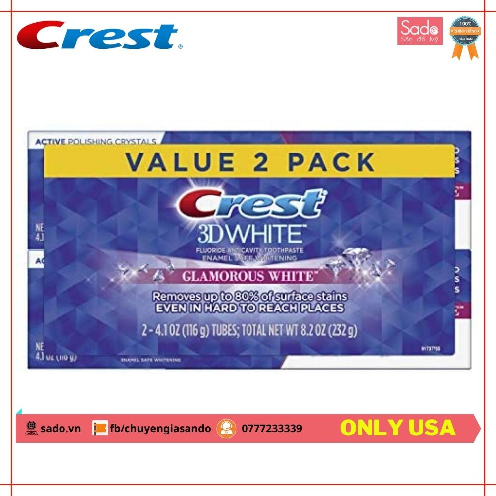 Kem đánh răng Crest 3D White Glamourous White, 4.1 oz, Pack 2 hàng nhập Mỹ