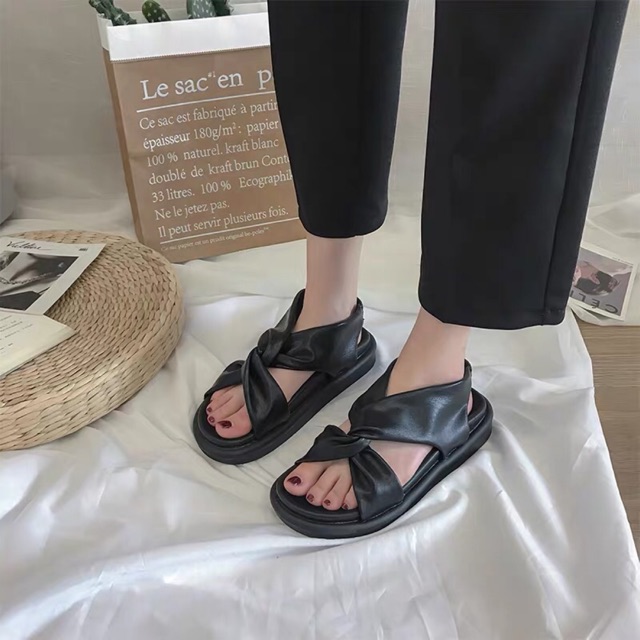 Dép da ulzzang Sandal chéo-Full size-2 ảnh thật cuối