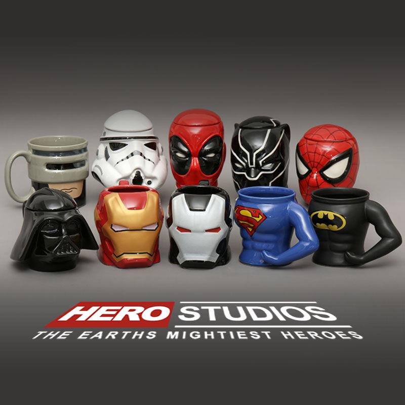 Cốc sứ dung tích lớn in họa tiết hoạt hình Marvel Iron Man kèm nắp đậy cá tính cho nam