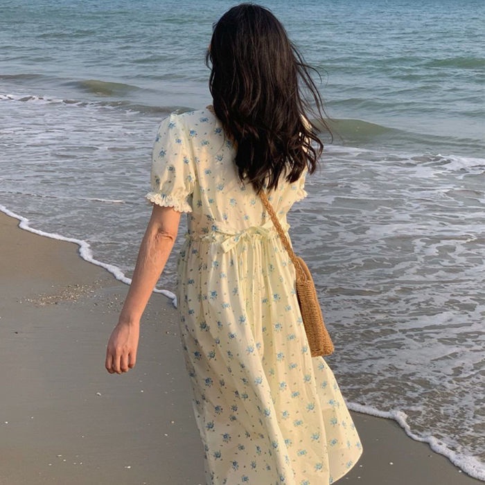 Women's Small Lace Super Floral Dress Student Korean Style Lace-up Slimmer College Style Mid-Length Skirt