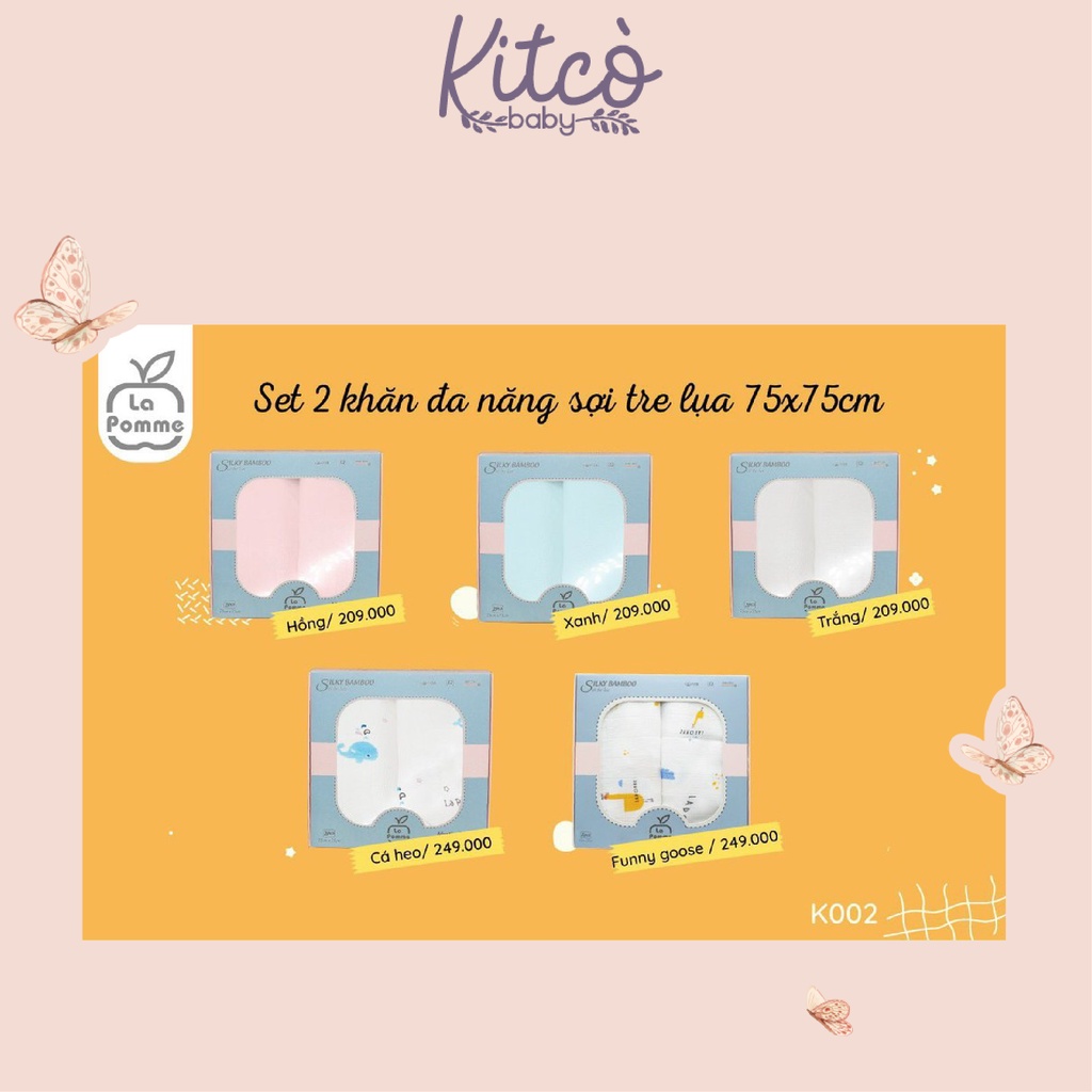 LA POMME Set 2 Khăn đa năng sợi tre lụa 75x75cm