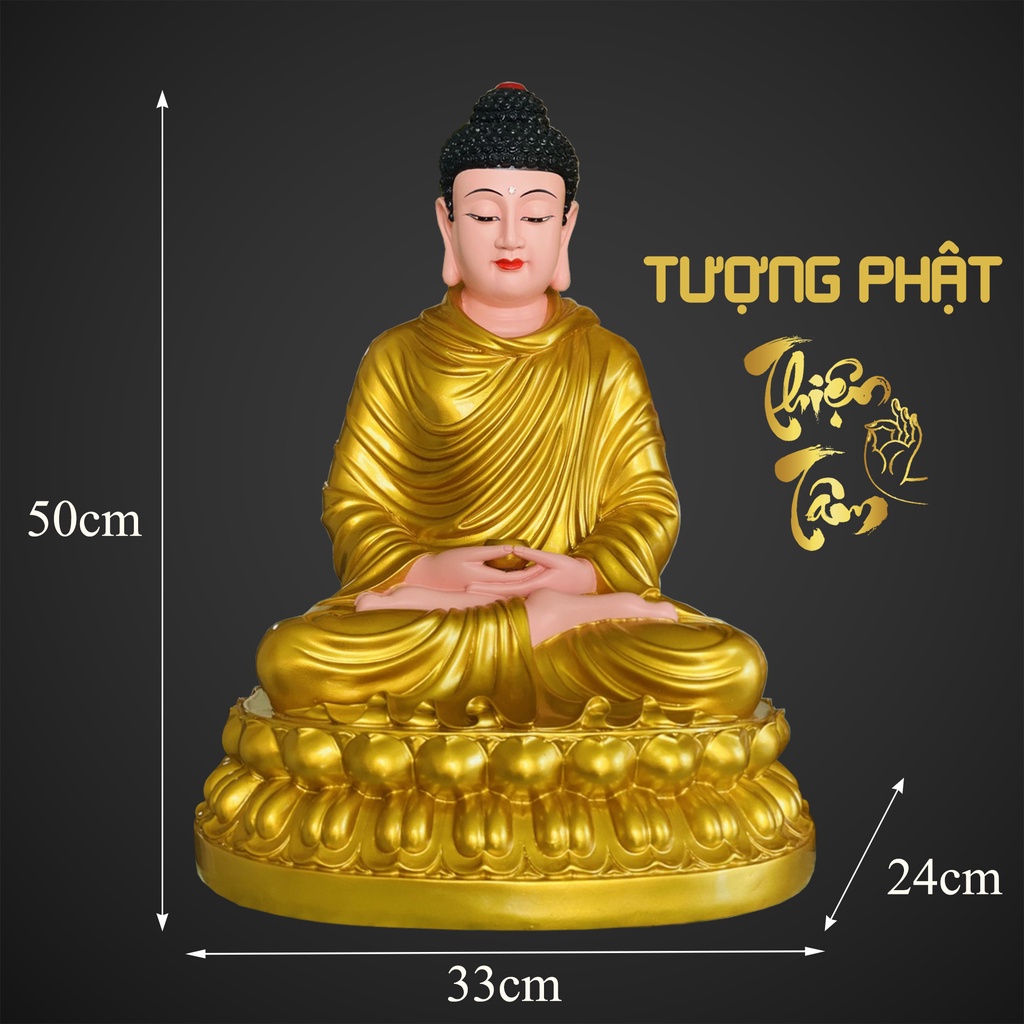 Tượng Phật Thích Ca Mâu Ni Ngồi cao 50cm - Tượng Phật Bổn Sư Ngồi – Màu Vàng