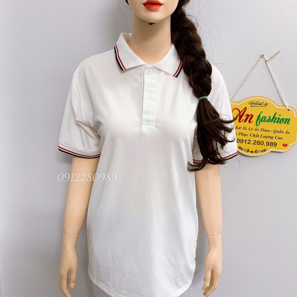 Áo thun có cổ nam nữ viền cổ đơn giản vải poly Thái cao cấp _ Hình chụp thật