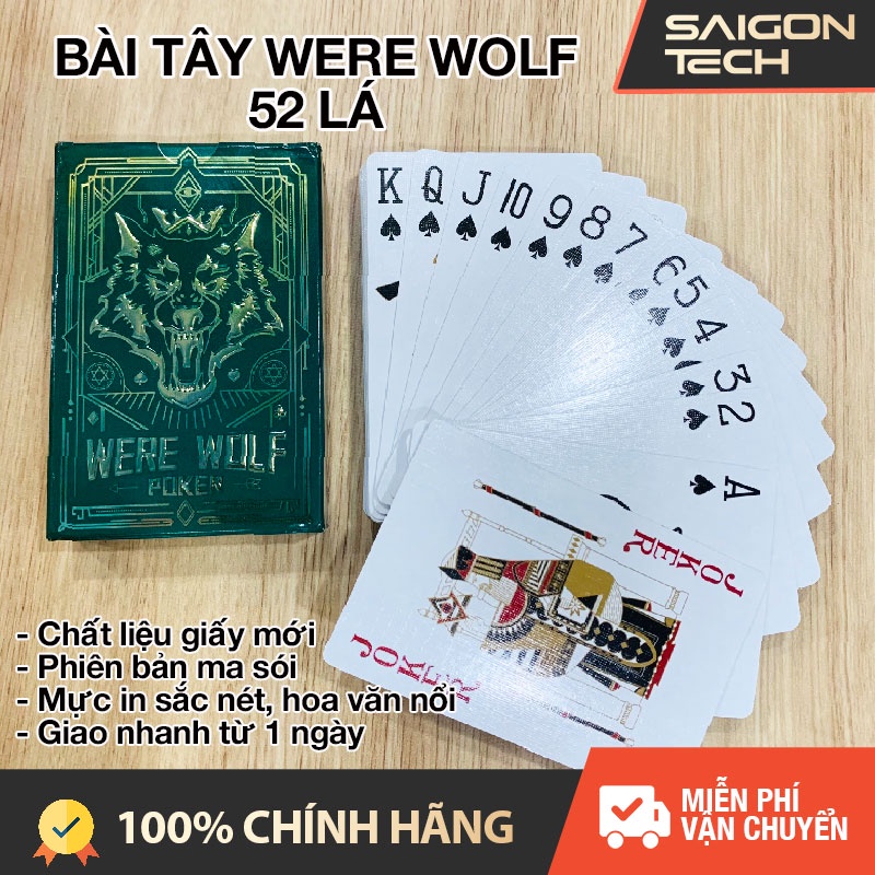 Bộ bài tây 52 lá Were Wolf Poker, chất liệu giấy mới, hoa văn in nổi, phù hợp ảo thuật, giải trí