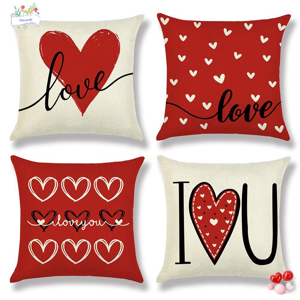 ☆Yola☆ Vỏ Gối 18x18 Inch In Họa Tiết Trái Tim Đỏ Trang Trí Nhà Cửa Dịp Valentine