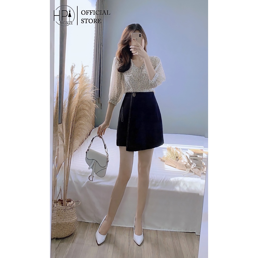 Chân Váy Chữ A Trơn Lưng Cao Chỉ Nổi Phối Cúc Cá Tính Siêu Đẹp HP TT-HOT, msf 96