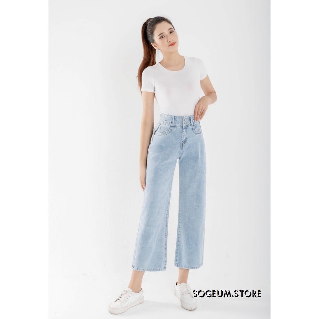 Quần jean nữ ống rộng, Quần bò nữ cạp lưng cao dáng suông chất bò dầy dặn Sogeum.store Q125 | BigBuy360 - bigbuy360.vn