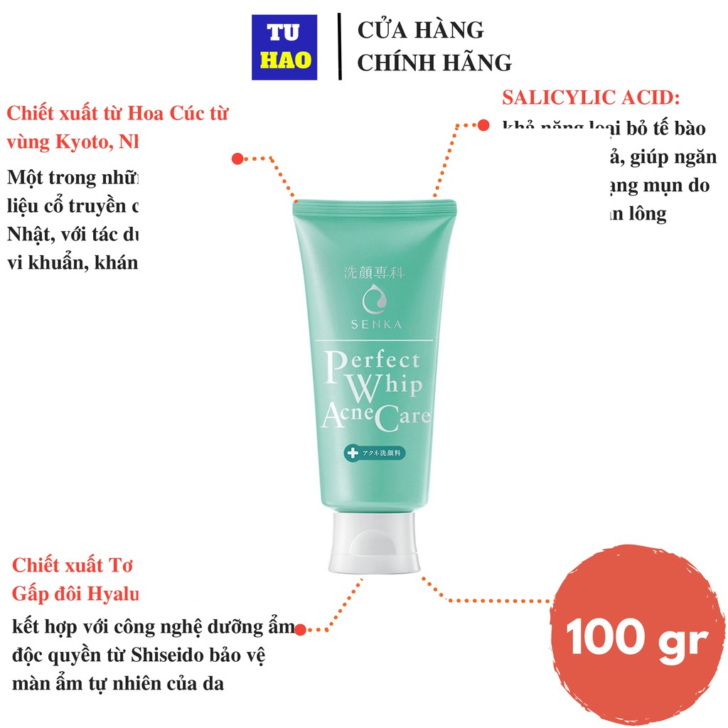 Sữa rửa mặt dành cho da mụn Senka Perfect Whip Acne Care 100g_15554 | BigBuy360 - bigbuy360.vn