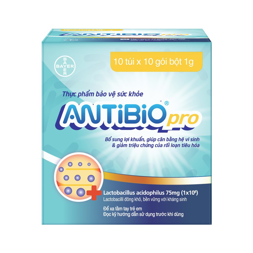 Thực Phẩm Bảo Vệ Sức Khoẻ Bổ Sung Lợi Khuẩn Antibio Pro 100 Gói (10 Túi x 10 Gói Bột 1G) - Tặng Bepanthen 100G