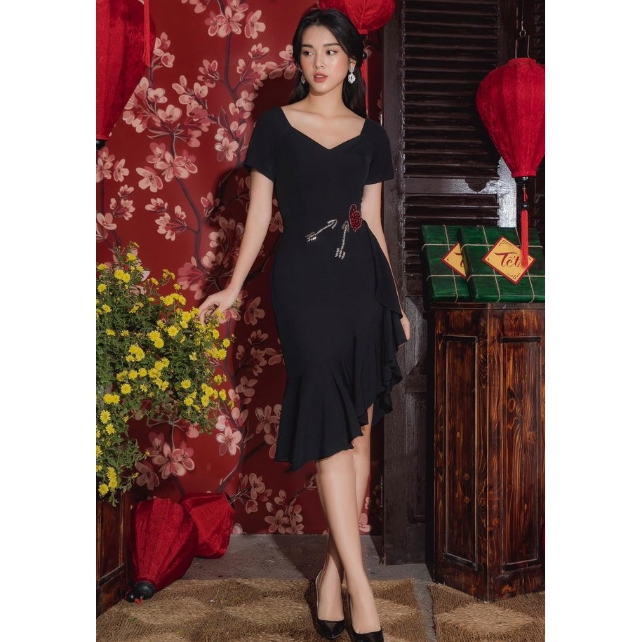 Đầm váy dự tiệc thiết kế cao cấp cổ tim lệch tà đuôi cá xòe (có BIG SIZE - hình thật chụp)