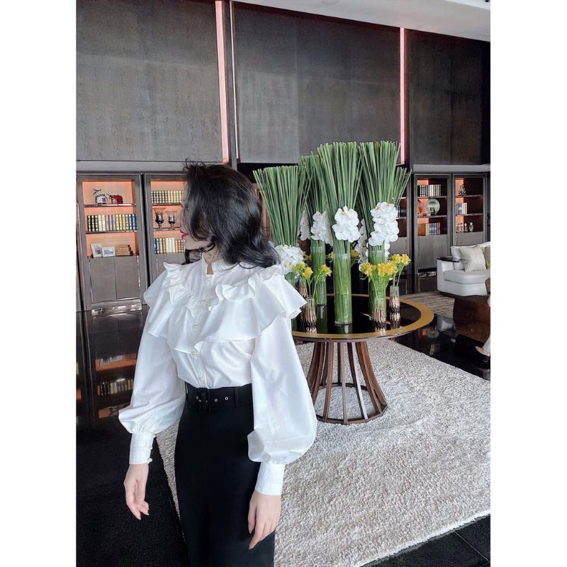 Sơ mi voan tơ tay bồng tiểu thư hai lớp phối cúc ngọc Tâm Clothings