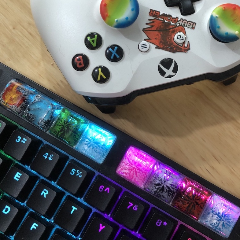 Nút bấm Keycap chất liệu resin xuyên led họa tiết núi lửa cho bàn phím cơ