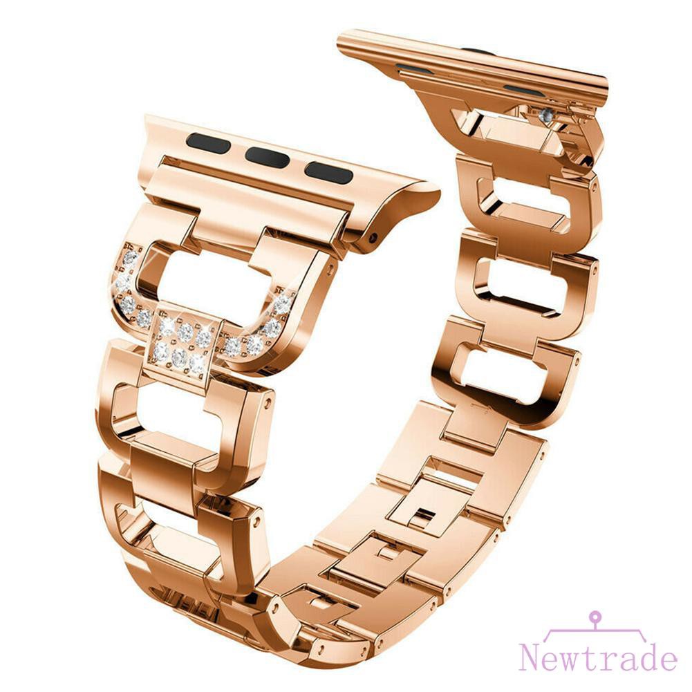 Stainless Steel Strap 38mm D-Shaped Rhinestone Band for Apple Watch 1/2/3