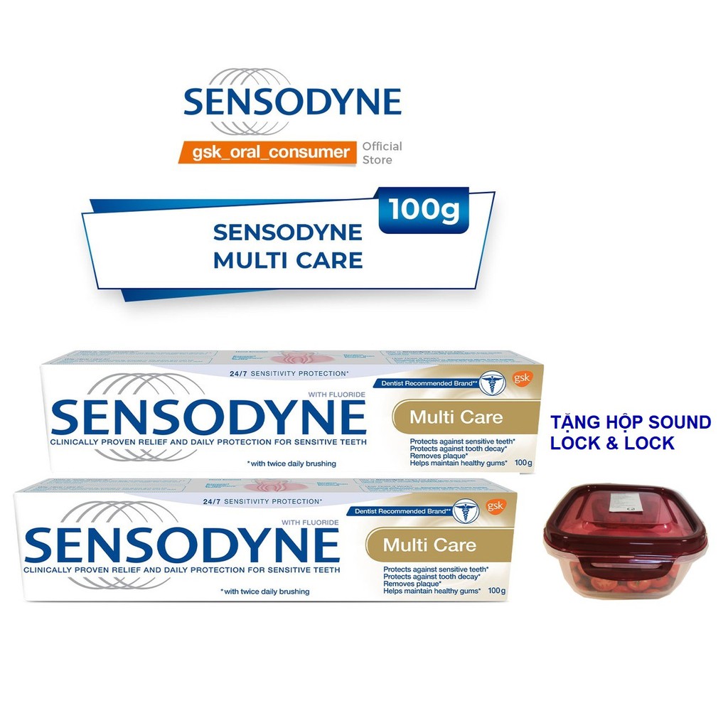 [Mã FMCGMALL -8% đơn 250K] Bộ 2 Kem Đánh Răng Sensodyne Multi Care 100g - Tặng hộp sound Lock & Lock