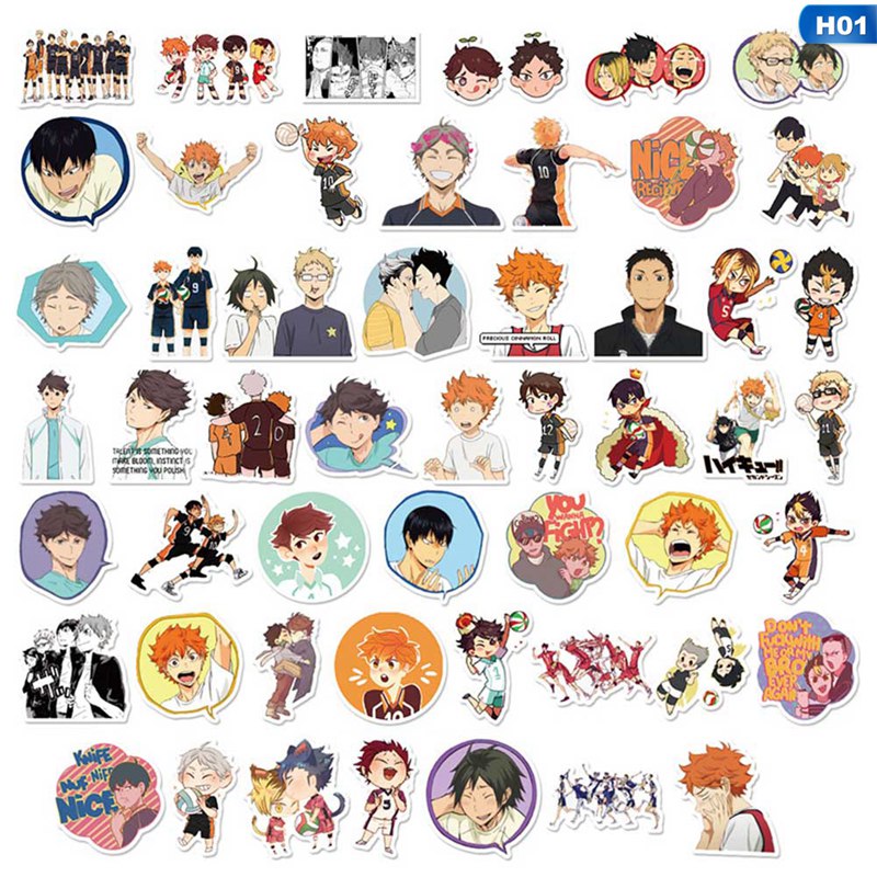 Bộ 50 Miếng Dán Anime Haikyuu Dùng Trang Trí Laptop / Điện Thoại / Vali / Máy Tính Bảng Ps4