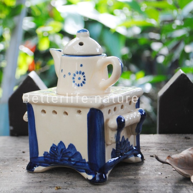 Đèn Xông Tinh Dầu Đốt Bằng Nến Bình Trà Cổ Decor Phòng Ngủ Gốm Bát Tràng- Better Life