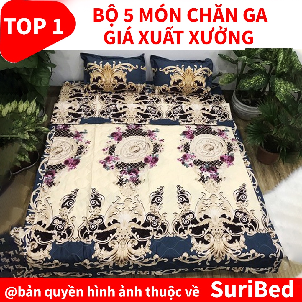 chăn ga💖FREESHIP💖bộ chăn ga 5 món họa tiết royel hoàng gia CHANGROE set bao gồm 1 chăn 1 ga 2 gối 1 gối ôm cao cấp