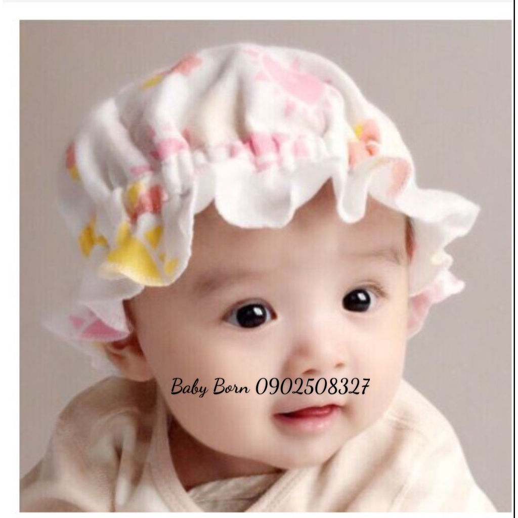 Mũ tai bèo cotton nỉ co dãn cho bé sơ sinh 0-3m