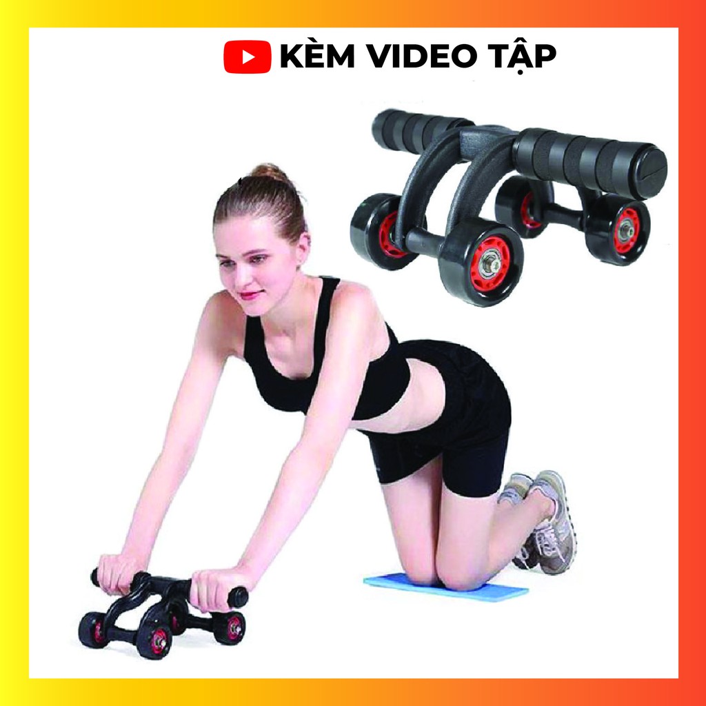 Con lăn tập cơ bụng 4 bánh kèm thảm dụng cụ tập gym tại nhà cho nam nữ Power Fitness A3001