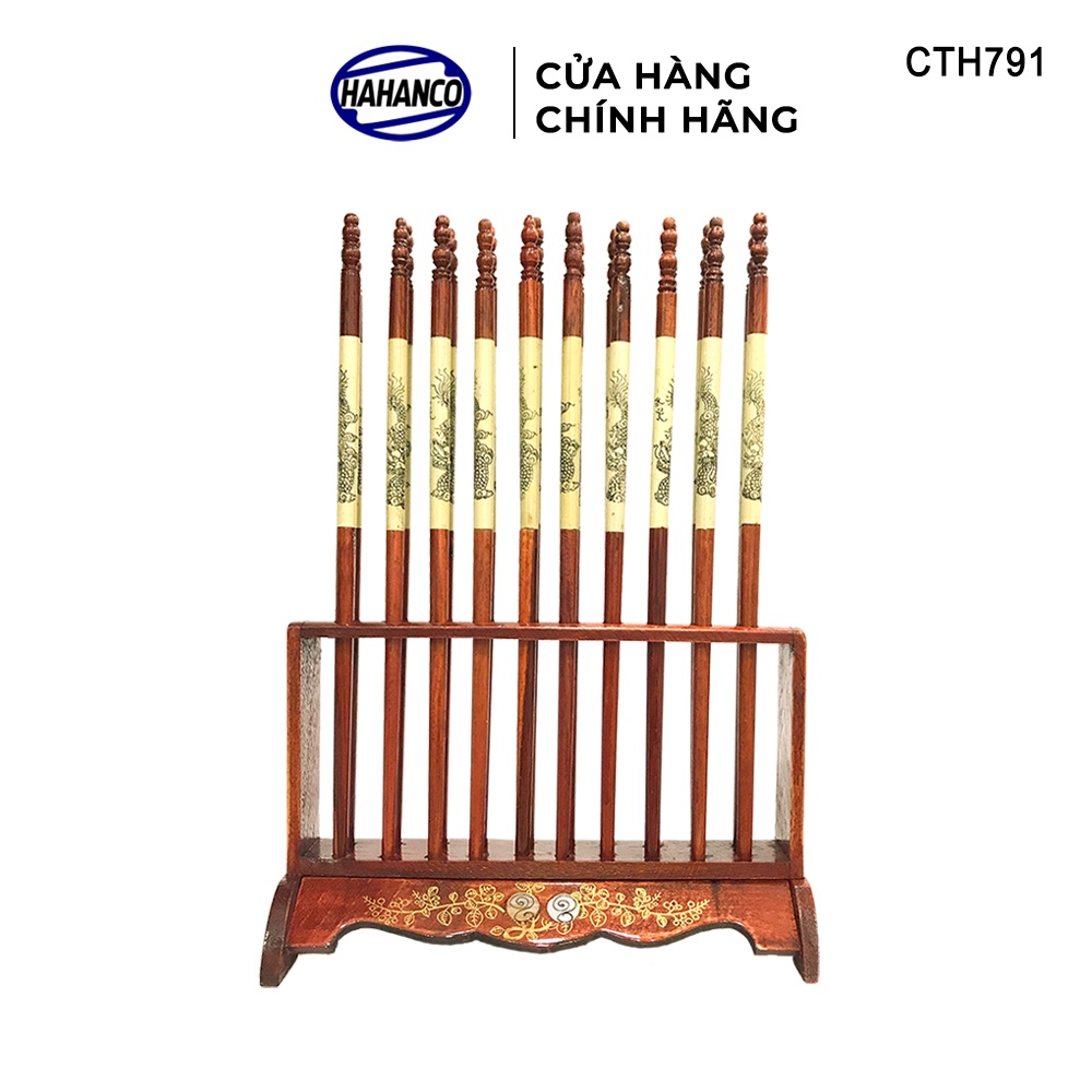 Bộ Đũa Thờ 10 Đôi Giá Vuông HAHANCO Hoa Văn Phong Thủy Gỗ Tự Nhiên - CTH791