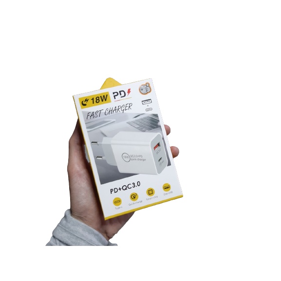Củ sạc nhanh 2 cổng 18W PD và QC 3.0 cho điện thoại và máy tính bảng