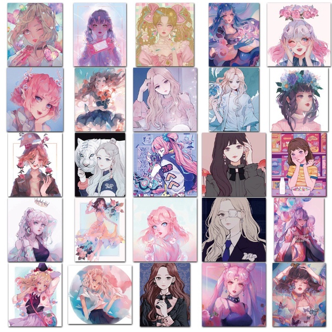 Combo Sticker ANIME NỮ SINH KẸO NGỌT nhựa PVC không thấm nước, dán nón bảo hiểm, laptop, điện thoại, Vali, xe