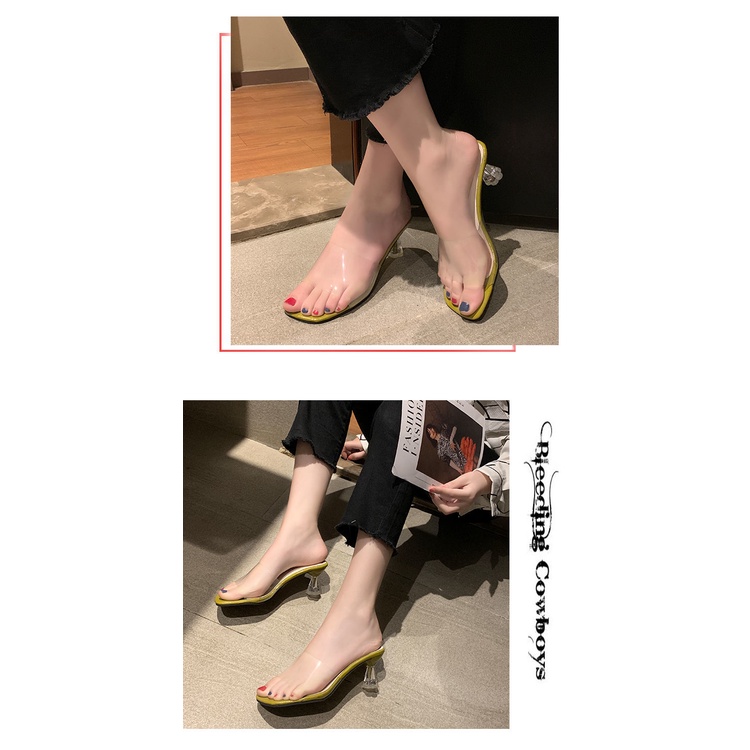 Xăng đan cao gót quai trong suốt thời trang mùa hè dành cho nữ 2021