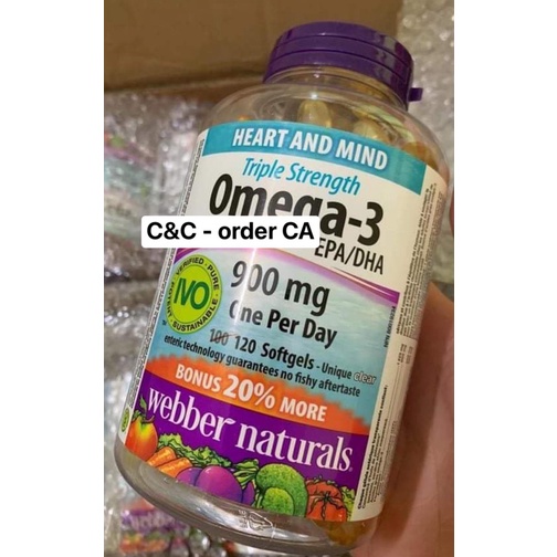 Dầu cá WEBBER NATURALS TRIPLE STRENGTH OMEGA 3 900MG  - Canada