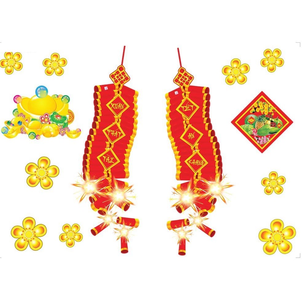 Decal trang trí tết kèm họa tiết nổi DÂY PHÁO MẪU 6