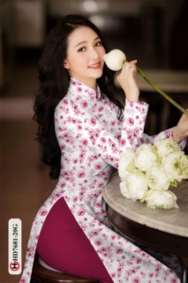Vải áo dài tằm ý nền trắng hoa đều
