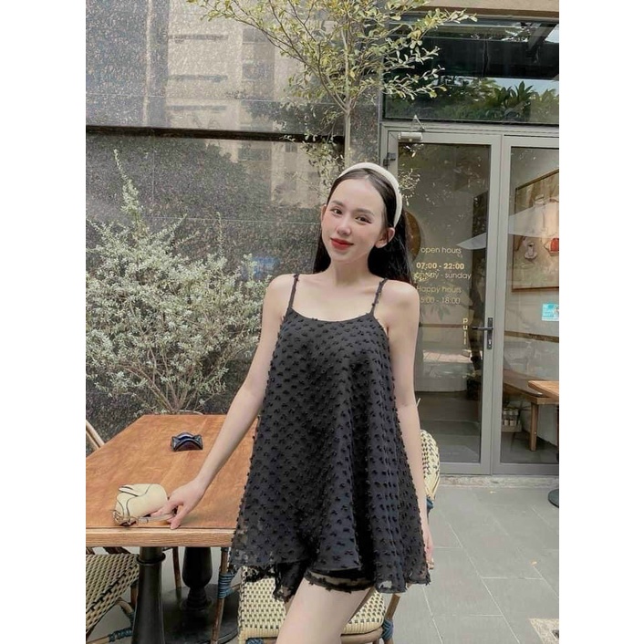 Set bộ đùi đi biển 2 dây, set đùi xô bông babydoll xòe bánh bèo đi chơi, sống ảo xinh xắn dx