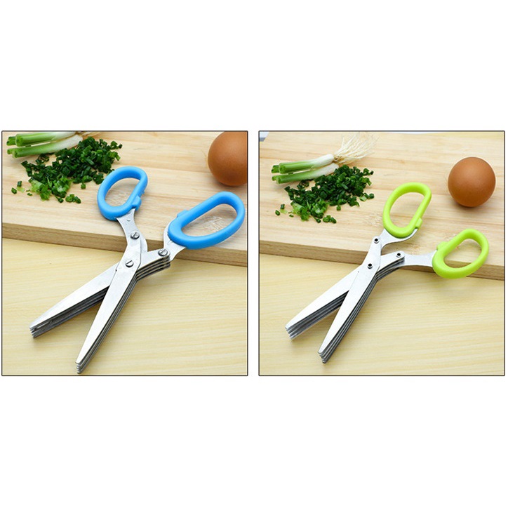 Kéo Inox Nhiều Lưỡi Cắt Nhỏ Hành Lá, Cắt Đồ Ăn 5 Lưỡi Thông Minh, Siêu Nhanh