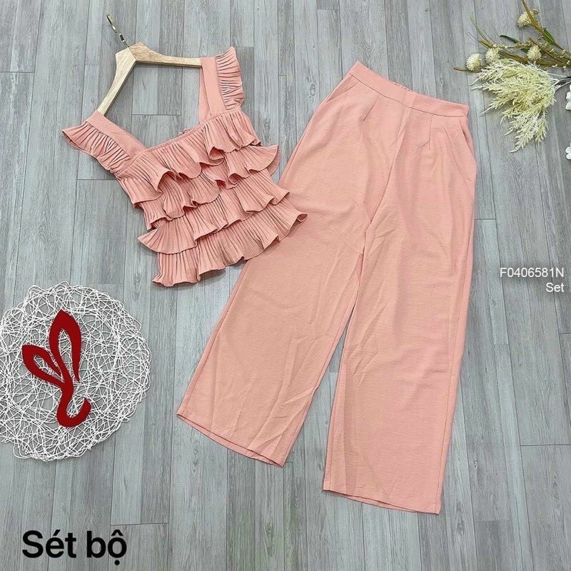 (SHOP BIGSIZE nữ 50kg đến 90kg ) set áo cánh tiên phối cùng quần ống rộng