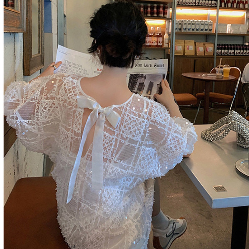 Đầm tay phồng phối ren phong cách Hàn Quốc thời trang hè cho nữ