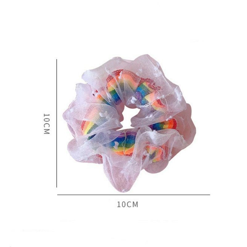 Buộc Tóc Cột Tóc Scrunchies Cầu Vòng 2 Lớp Siêu Dễ Thương