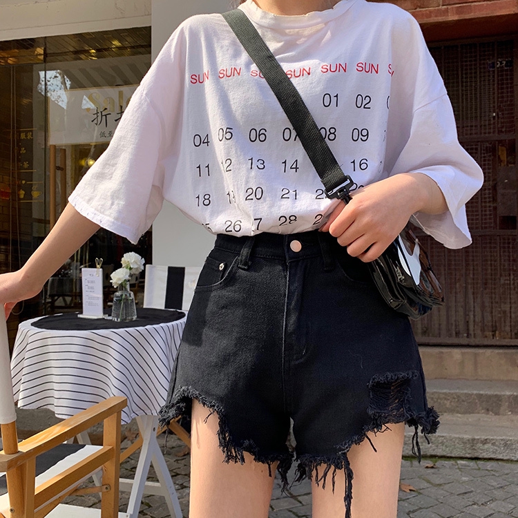 Xiaozhainv Quần short denim màu trơn phối rách thời trang cho nữ | BigBuy360 - bigbuy360.vn