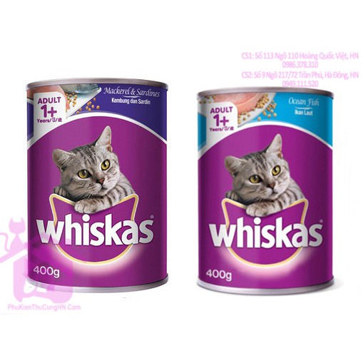 [Mã 66FMCGSALE hoàn 8% đơn 500K] Thức ăn cho mèo Pate Whiskas Adult Lon 400g - Phụ kiện chó mèo Pet shop Hà Nội