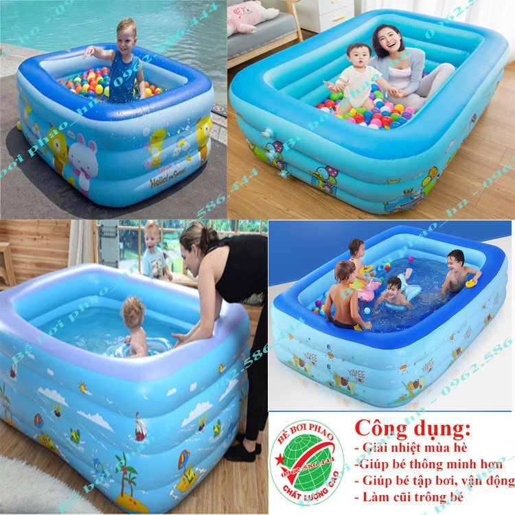 Bể bơi phao cho bé kích 1m8  và 2m1 - 3 Tầng, bể bơi bơm hơi có đáy chống trơn, tặng kèm bộ keo vá y