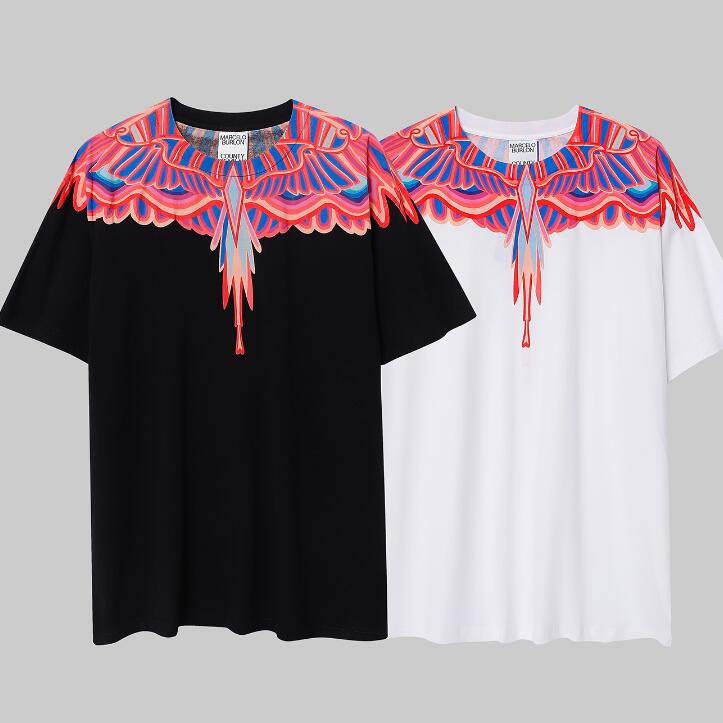 Áo Thun Đen Tay Ngắn In Hình Đôi Cánh Đỏ Và Hoa Hồng Thời Trang