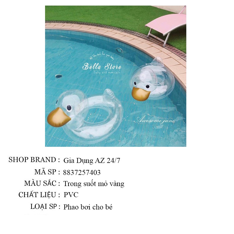 Phao bơi cho bé chống lật trong suốt hình vịt mỏ vàng AZ 8837257403