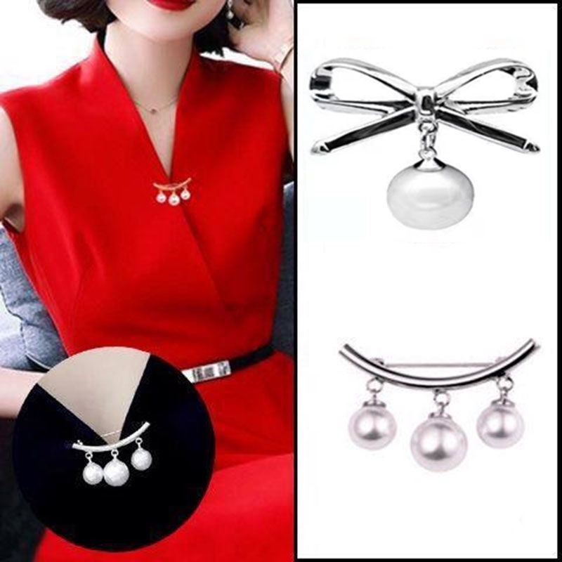 Ghim Cài Áo Hình Nơ Đính Ngọc Trai Nhân Tạo Phong Cách Hàn Quốc Thời Trang