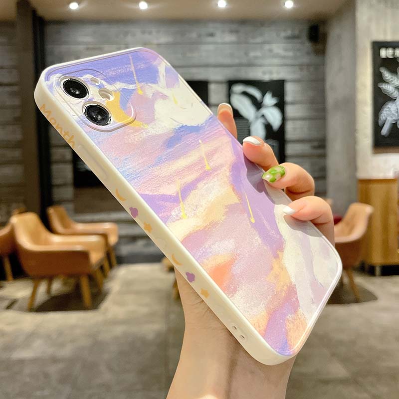 iPhone Case Casing Oil Painting Sunset Apple For iPhone11 12 Pro Max 6 6S 7 8 Plus X XS XR XSMAX Dust Shock Dirt Resistant TPU Silicon Soft Case Cover Skins AINUT