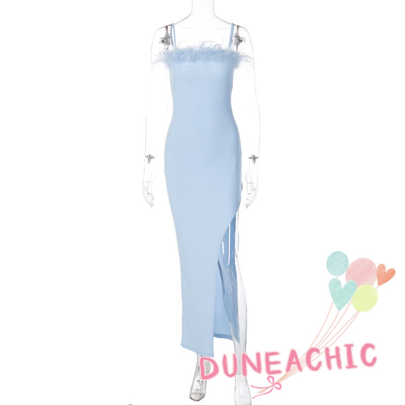 DUNEA Đầm Lông Cừu Hai Dây Hở Lưng Gợi Cảm Cho Nữ